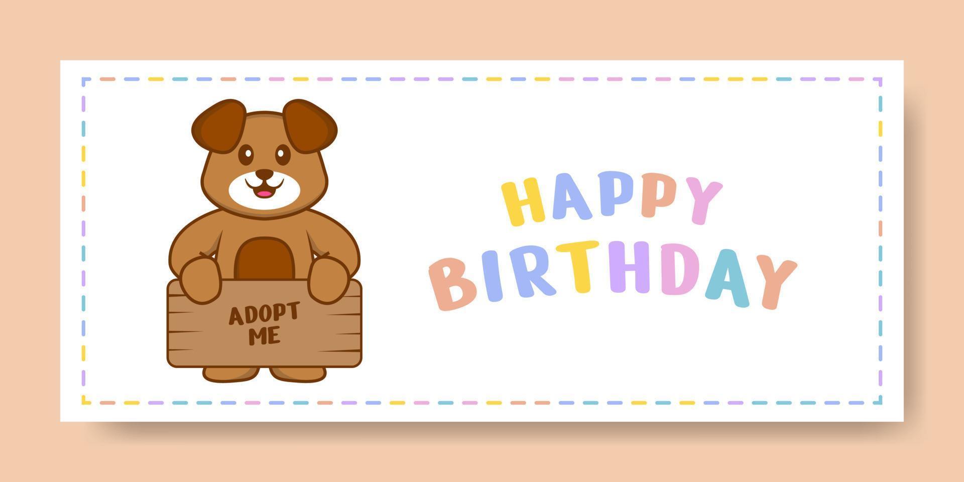 Banner de feliz cumpleaños con personaje de dibujos animados de perro lindo. ilustración vectorial vector