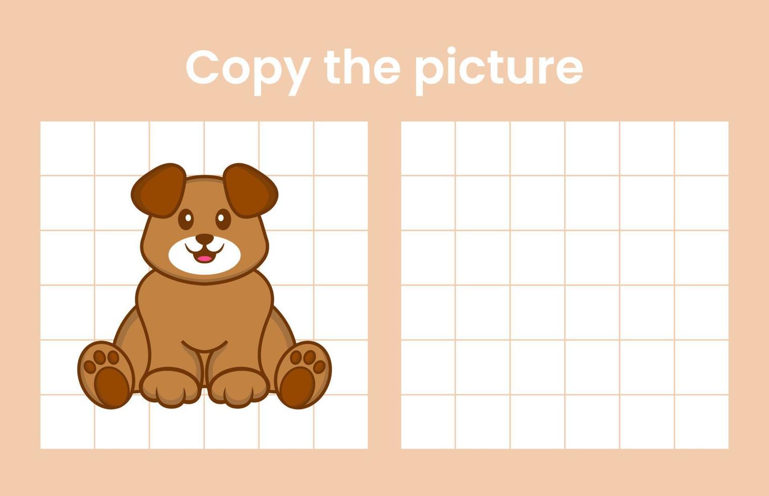 Copy the picture of a cute dog. Educational game for children. Cartoon vector illustration