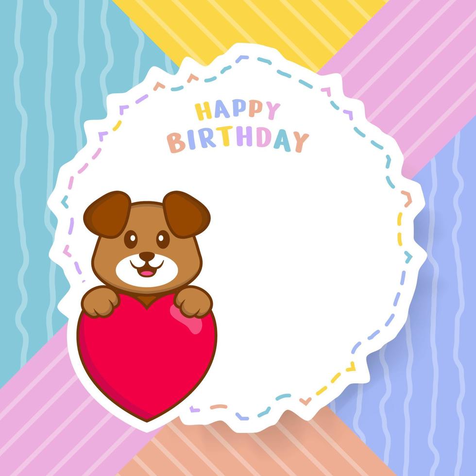 Happy Birthday greeting card with Cute dog cartoon character. Vector Illustration