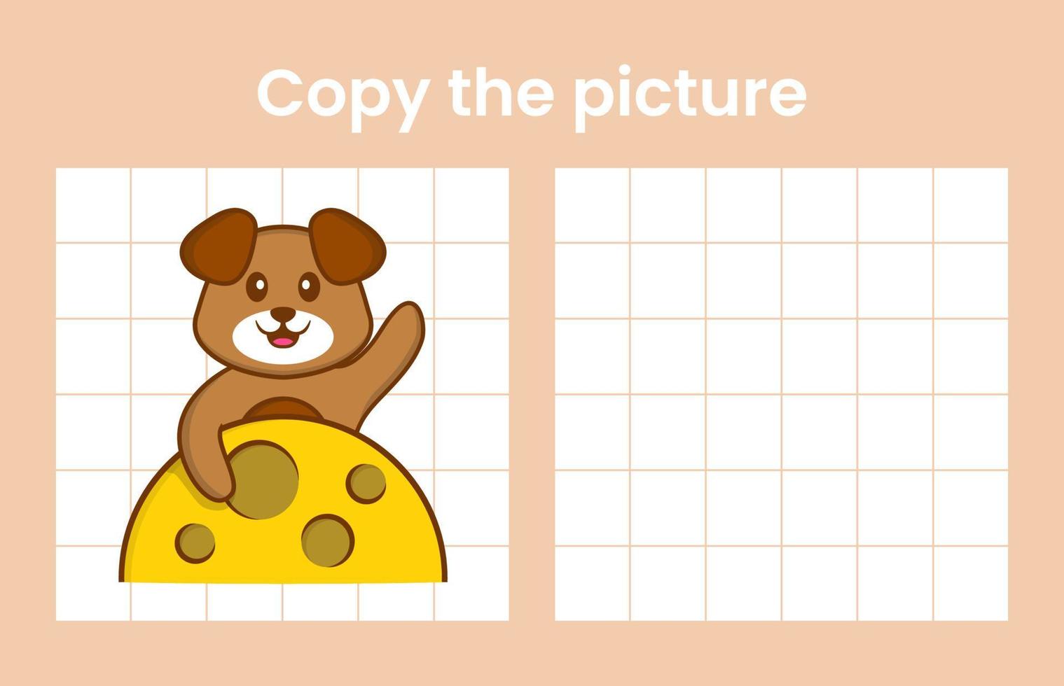 Copy the picture of a cute dog. Educational game for children. Cartoon vector illustration