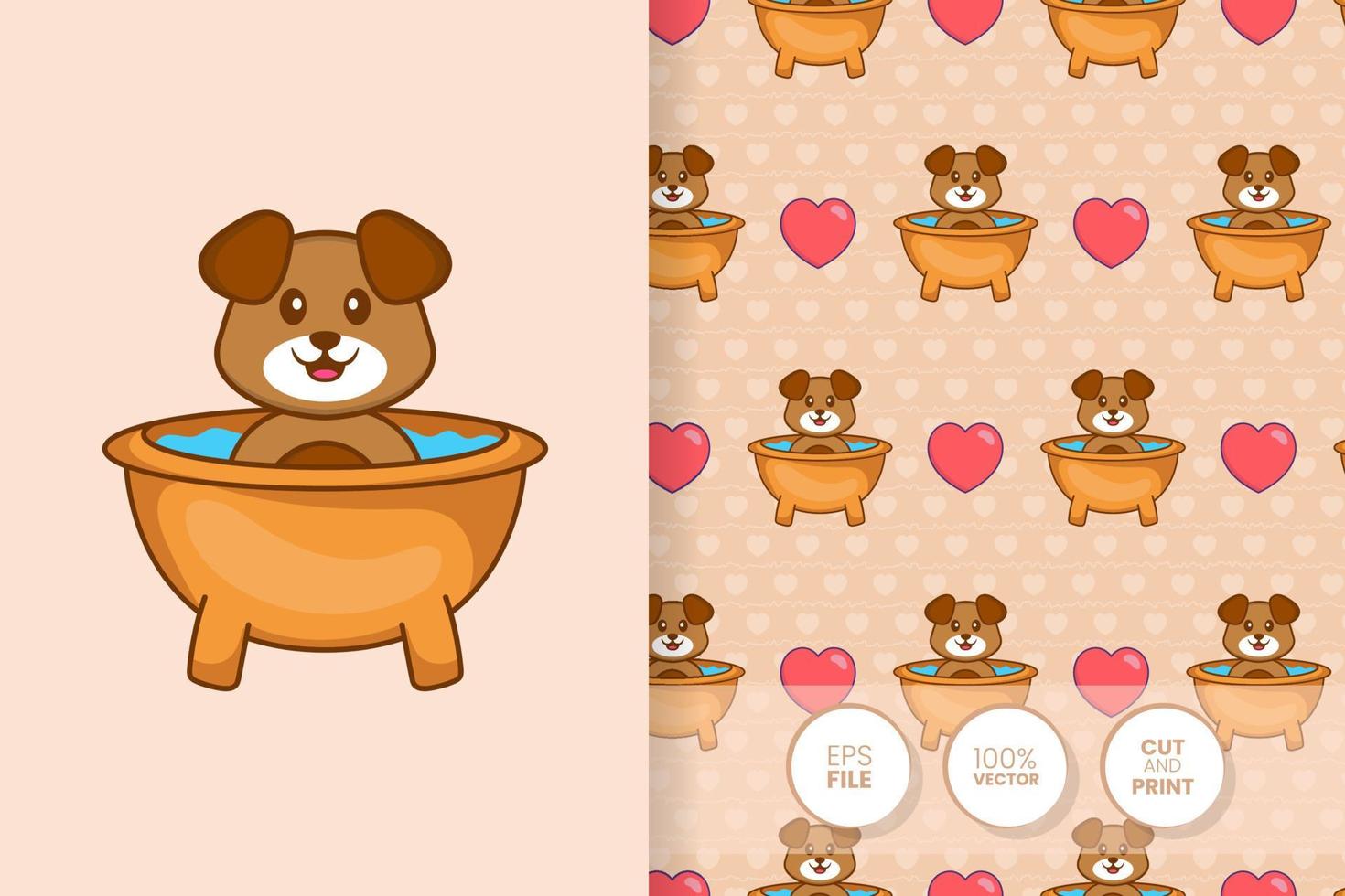 Cute dog cartoon character. seamless pattern background. vector