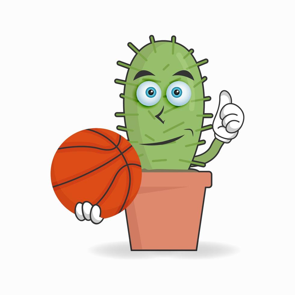 The Cactus mascot character becomes a basketball player. vector illustration