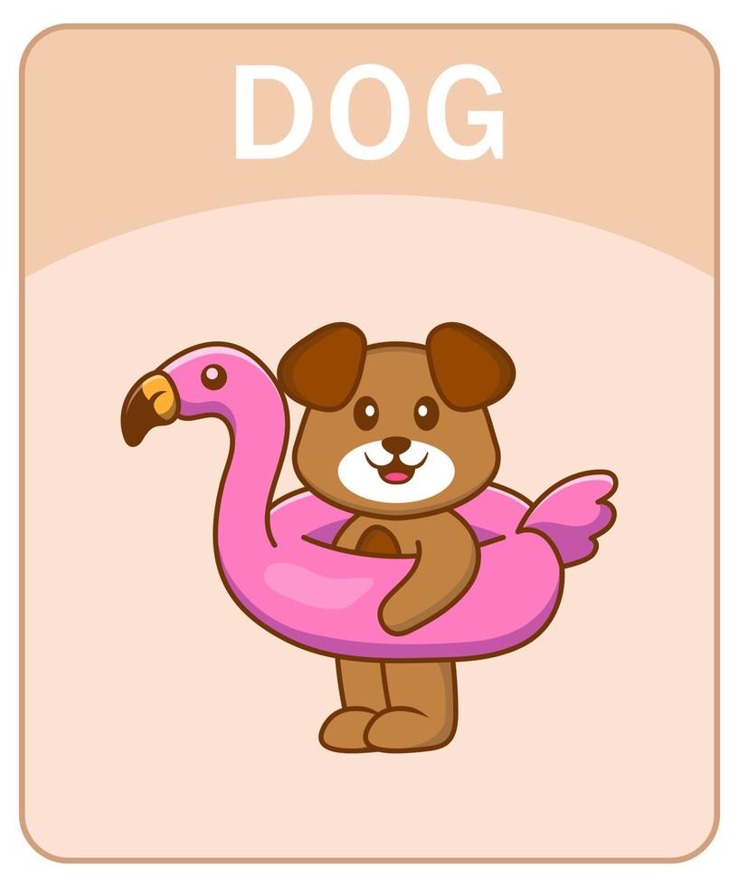 Alphabet flashcard with Cute dog cartoon character. vector