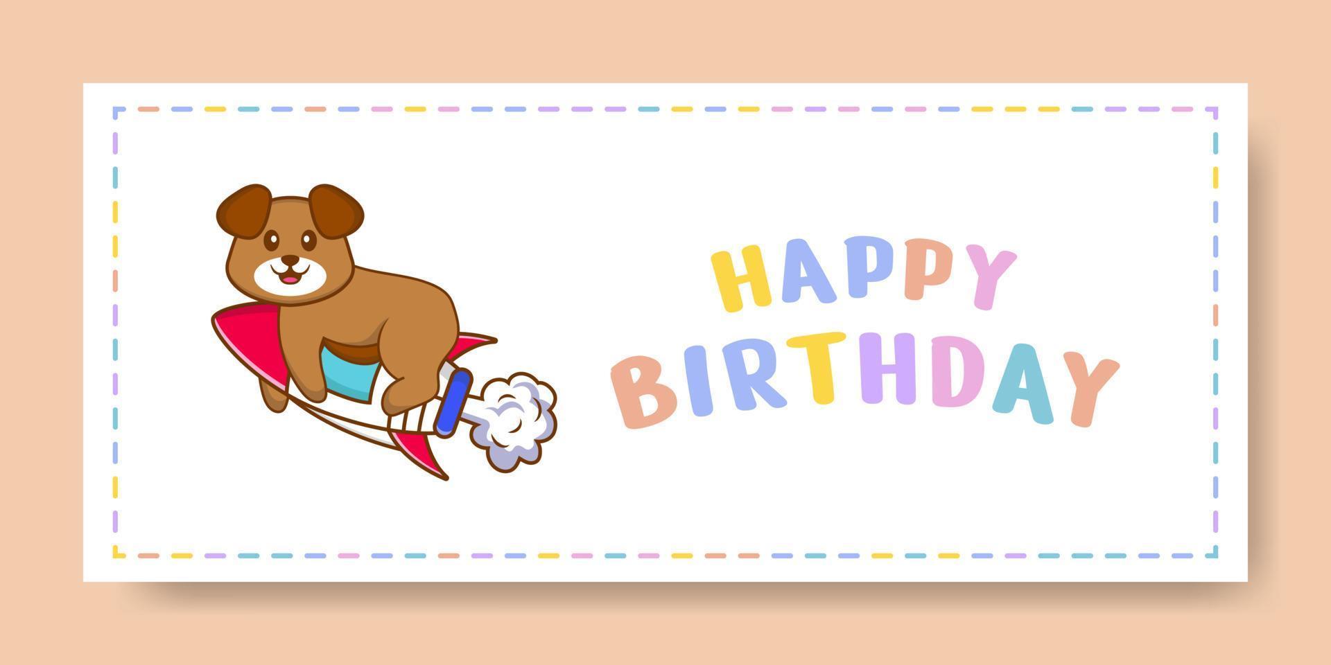 Happy Birthday banner with Cute dog cartoon character. Vector Illustration