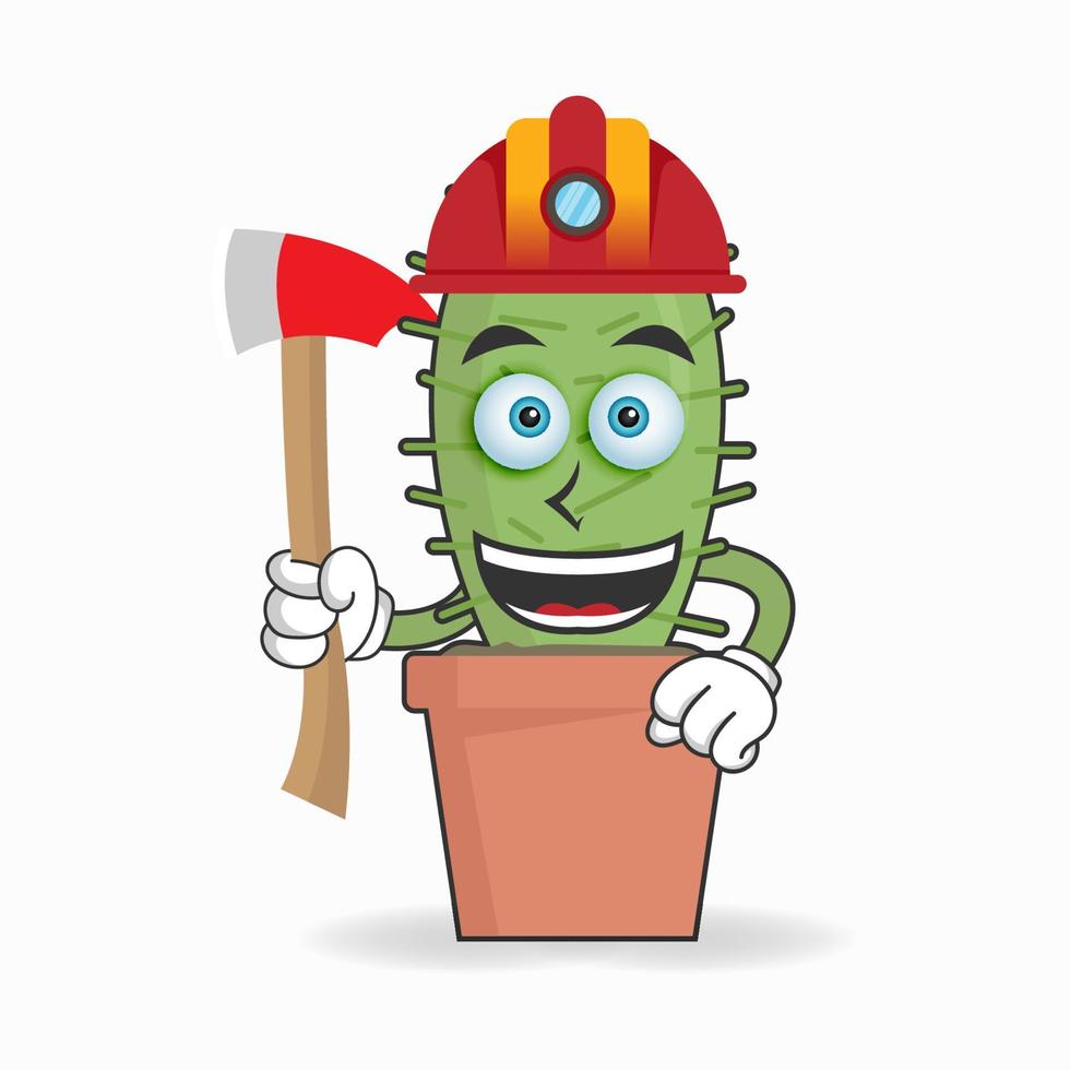 The Cactus mascot character becomes a firefighter. vector illustration