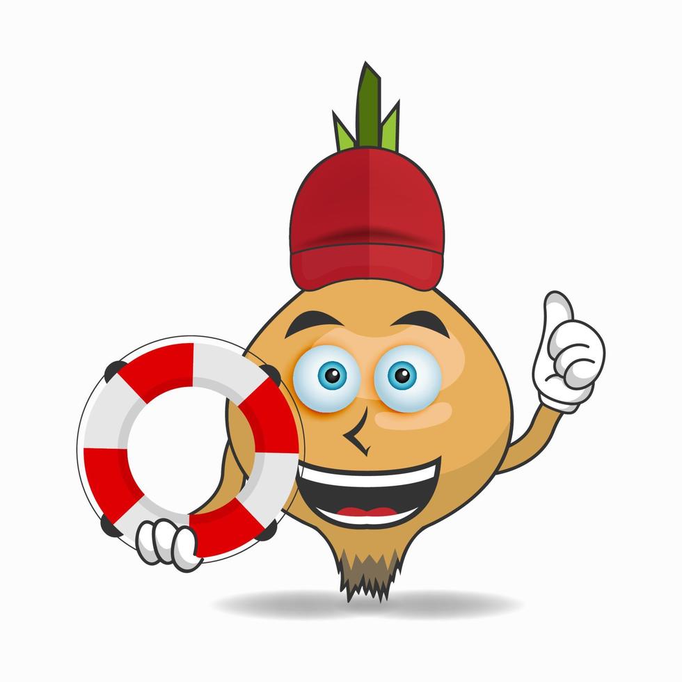 The Onion mascot character becomes a lifeguard. vector illustration