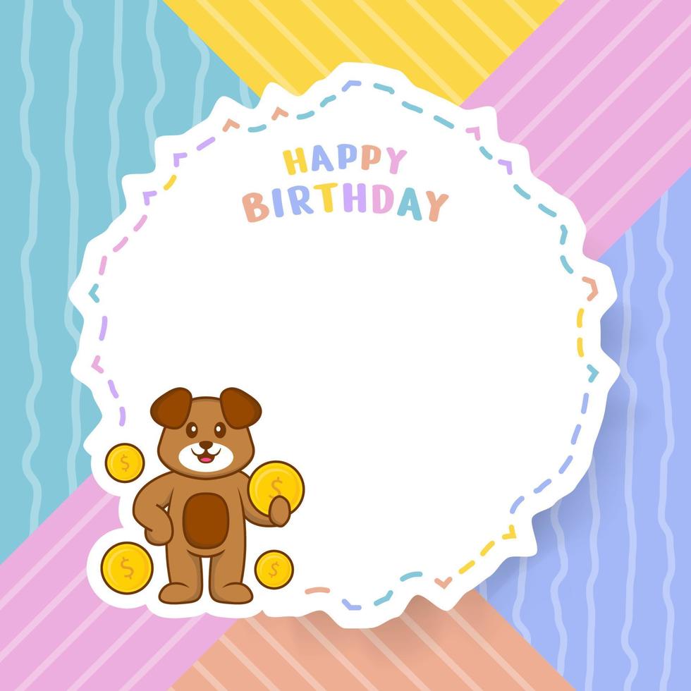 Happy Birthday greeting card with Cute dog cartoon character. Vector Illustration