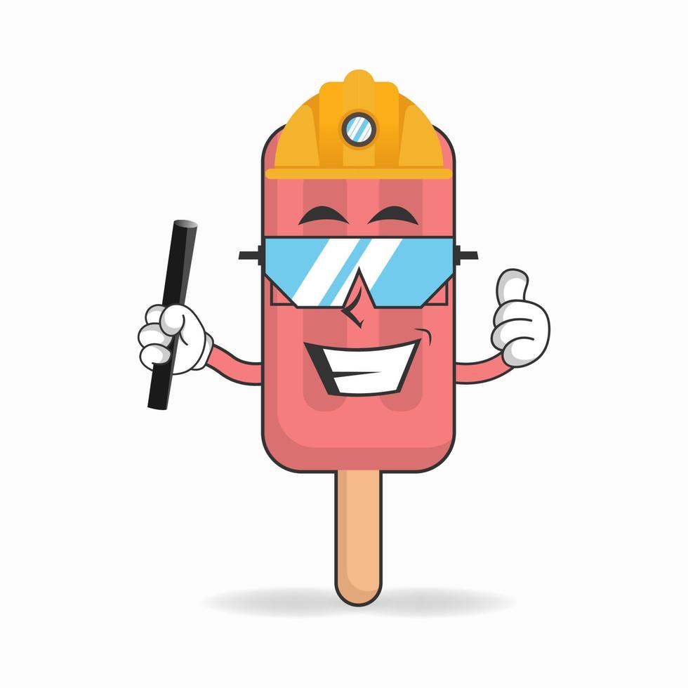 el personaje de la mascota del helado rojo se convierte en un oficial de minería. ilustración vectorial vector