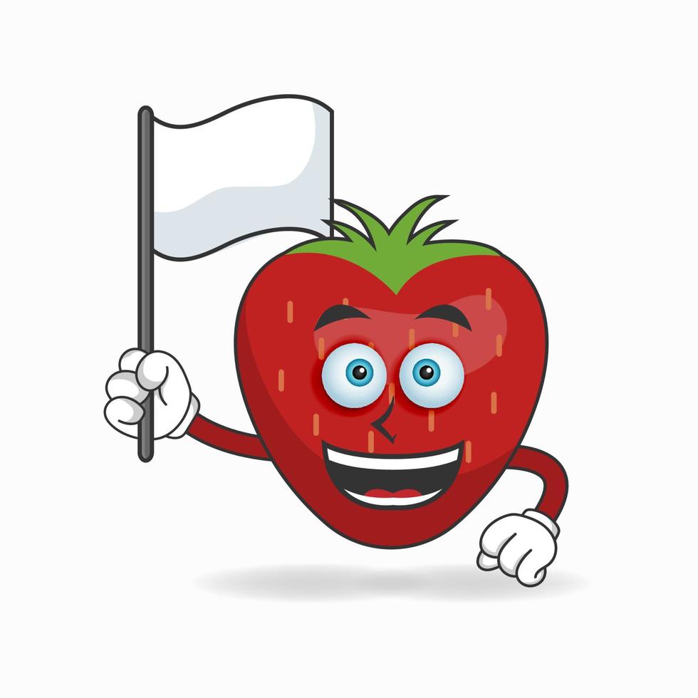 Strawberry mascot character holding a white flag. vector illustration