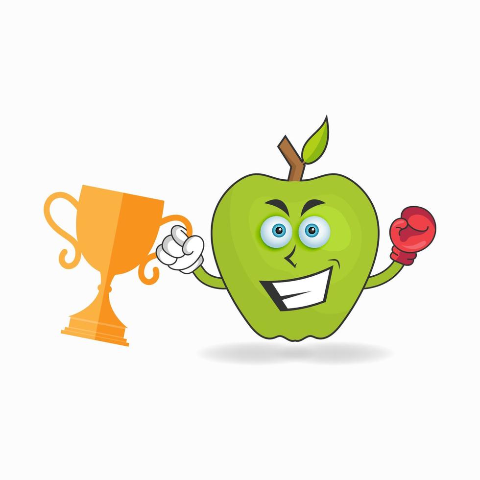 The Apple mascot character wins a boxing trophy. vector illustration