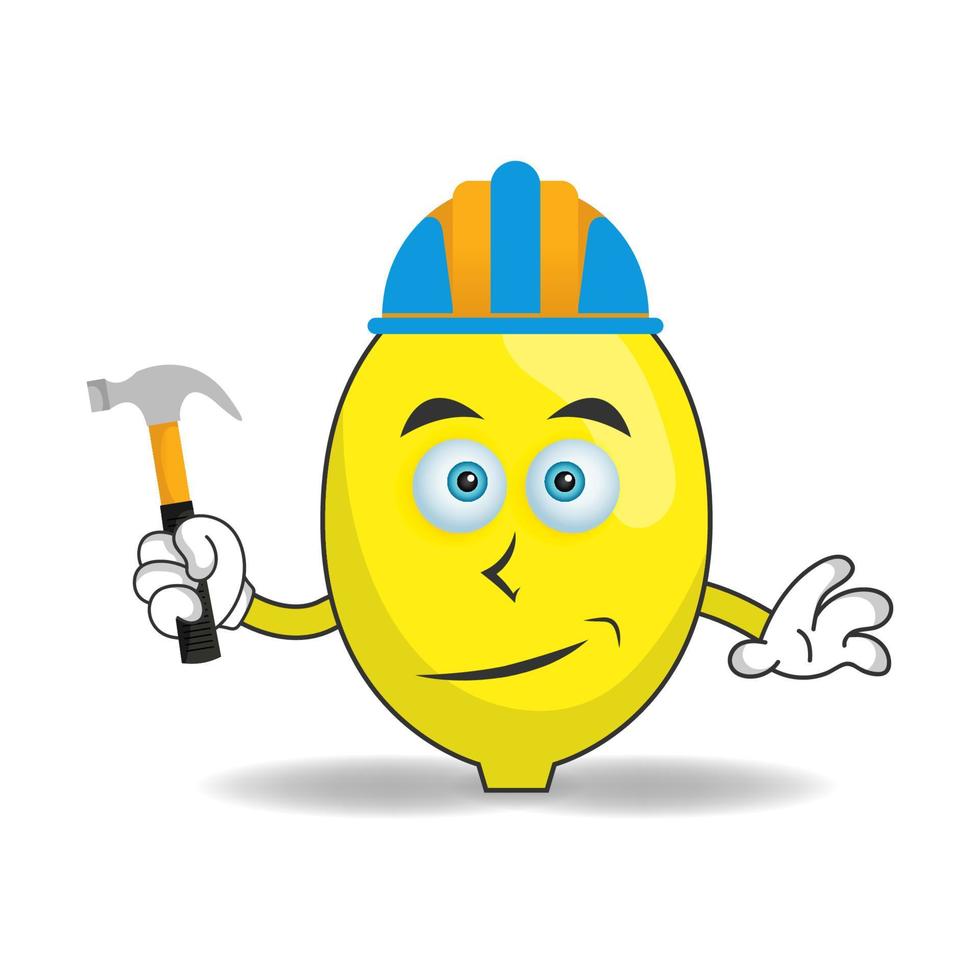 The Lemon mascot character becomes a builder. vector illustration