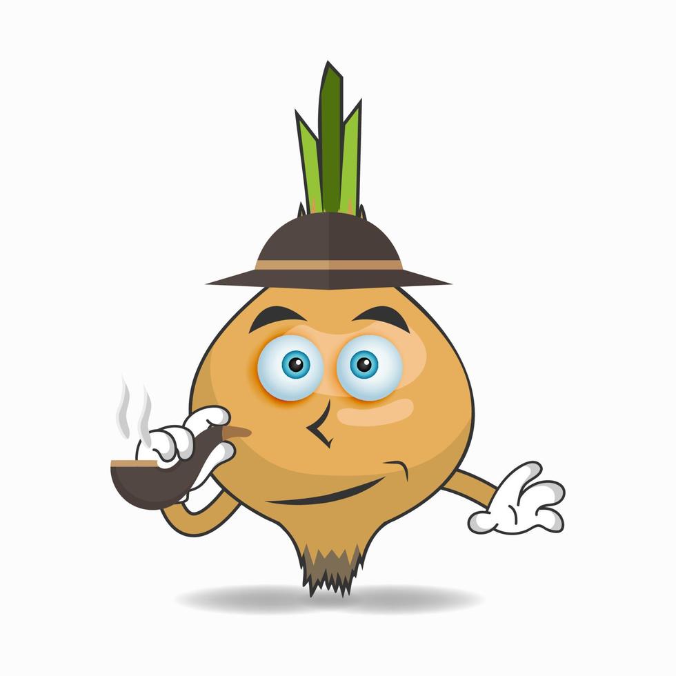 Onion mascot character smoking. vector illustration