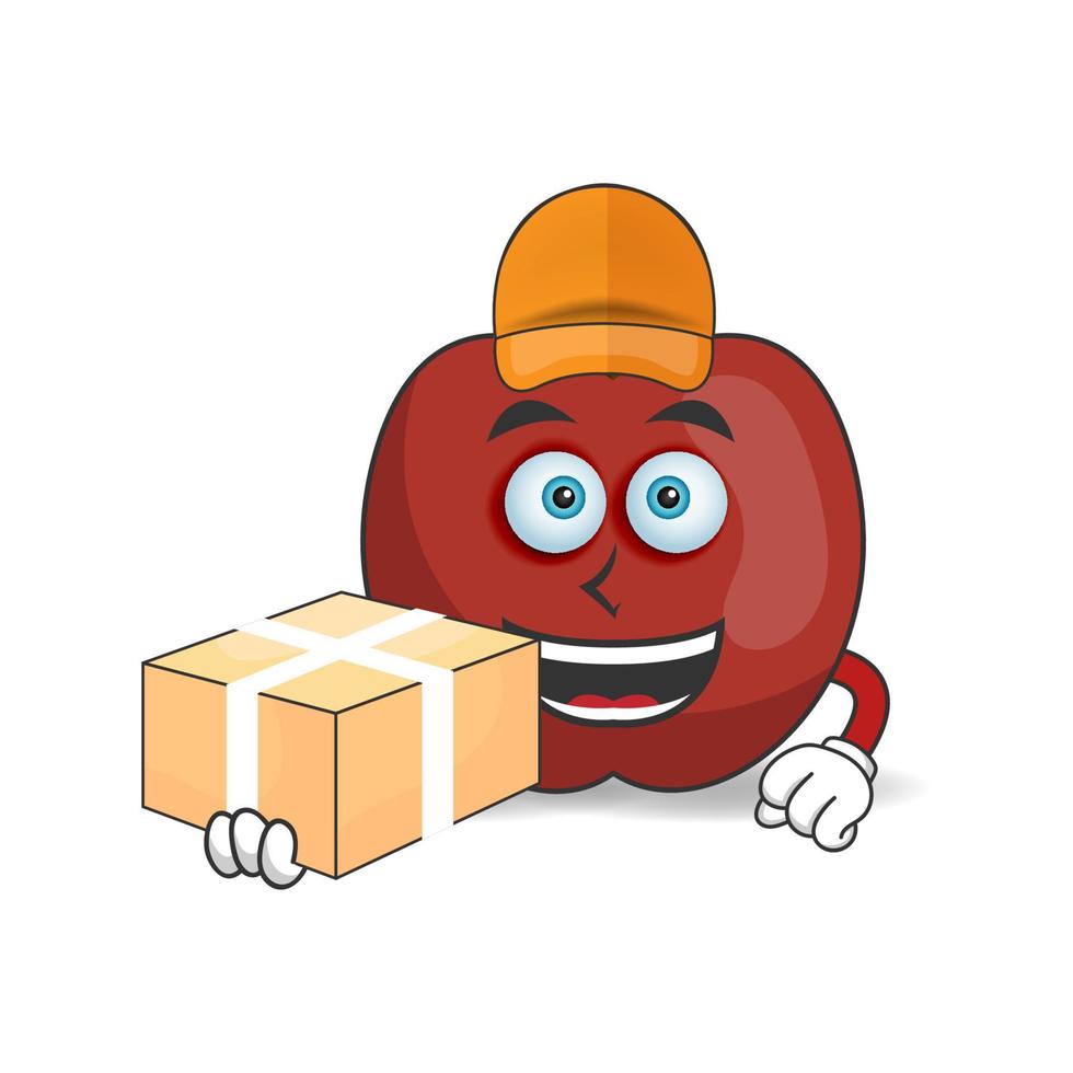 The Apple mascot character is a delivery person. vector illustration