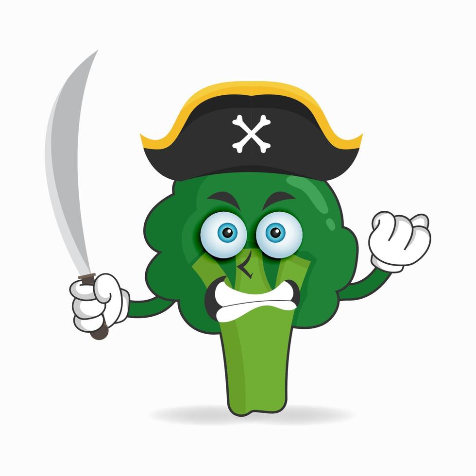 The Broccoli mascot character becomes a pirate. vector illustration