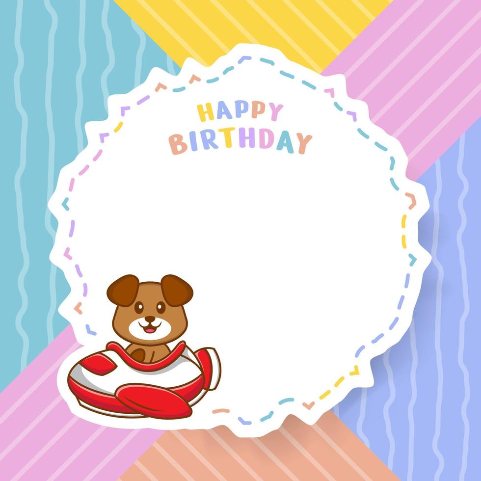 Happy Birthday greeting card with Cute dog cartoon character. Vector Illustration