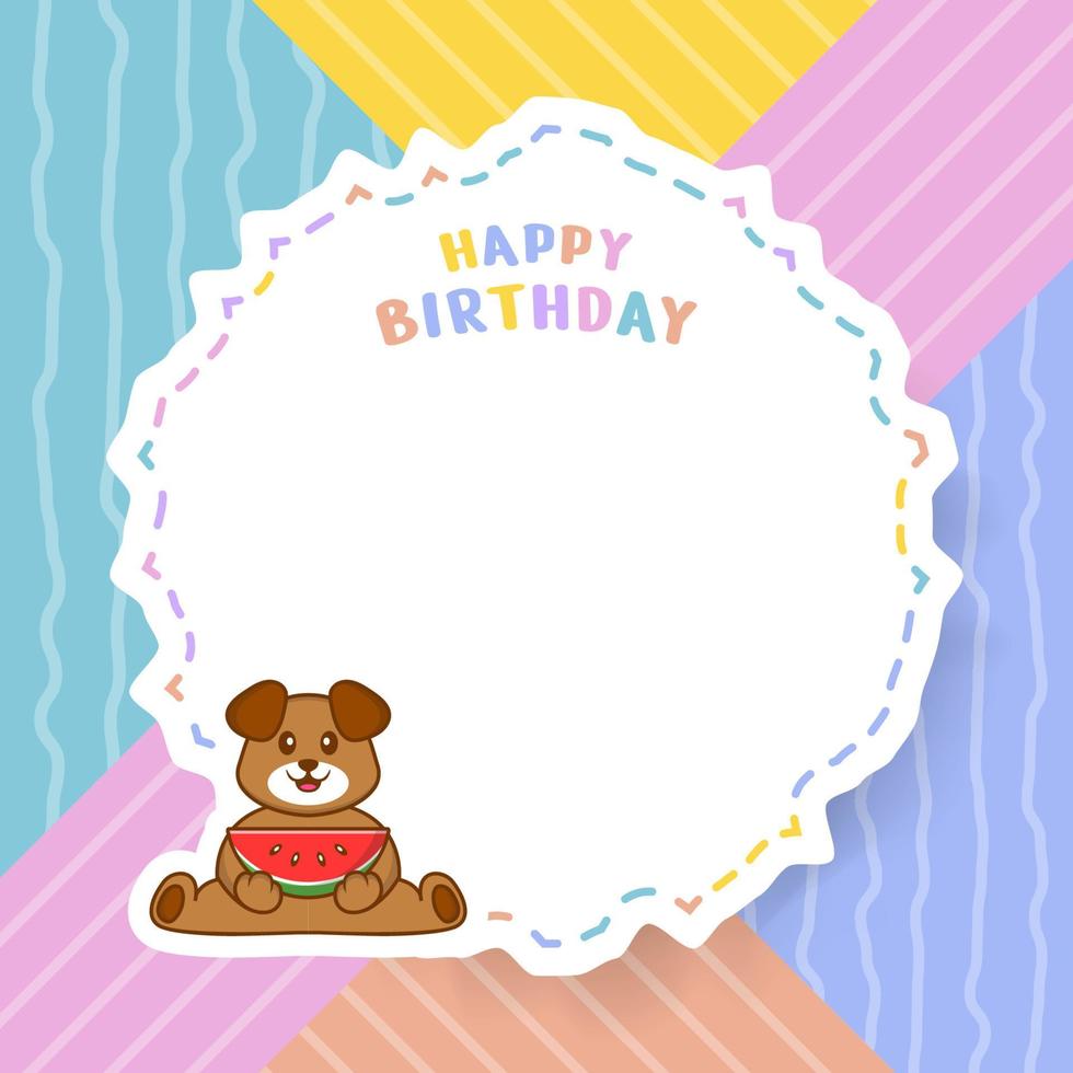 Happy Birthday greeting card with Cute dog cartoon character. Vector Illustration