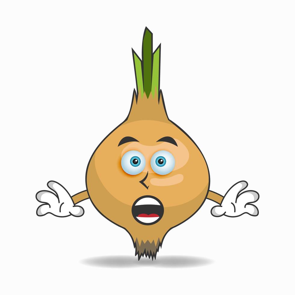 Onion mascot character with shocked expression. vector illustration