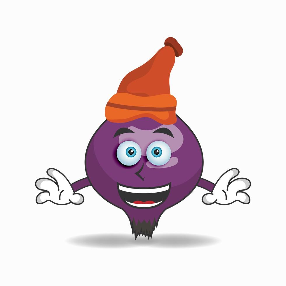 The Purple onion mascot character wearing a hat. vector illustration
