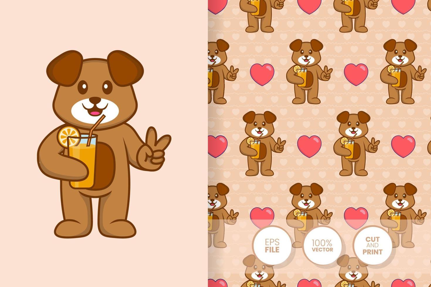 Cute dog cartoon character. seamless pattern background. vector