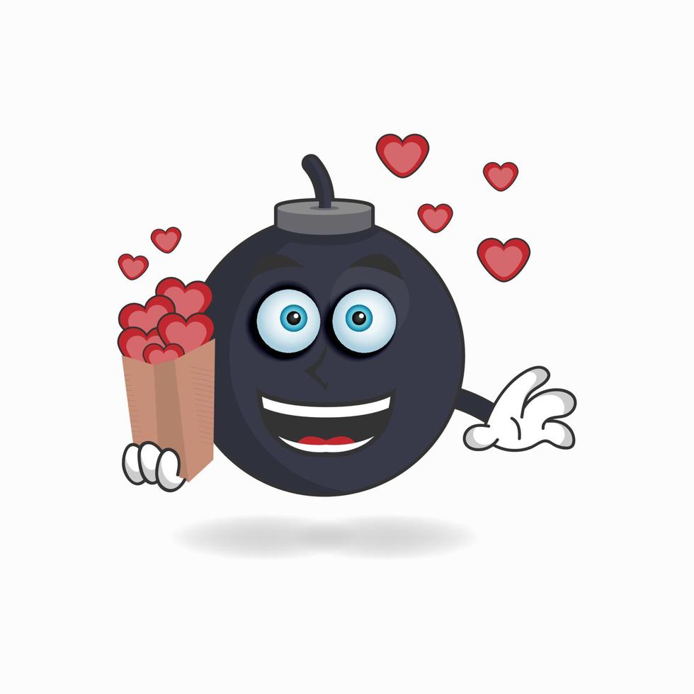 Boom mascot character holding a love icon. vector illustration