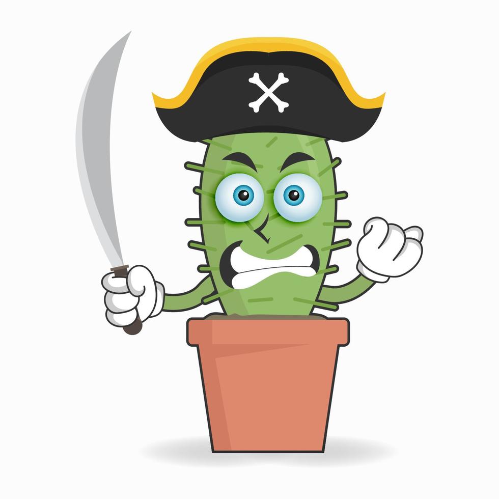 el personaje de la mascota del cactus se convierte en pirata. ilustración vectorial vector