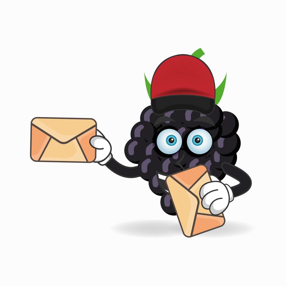 The Grape mascot character becomes a mail deliverer. vector illustration