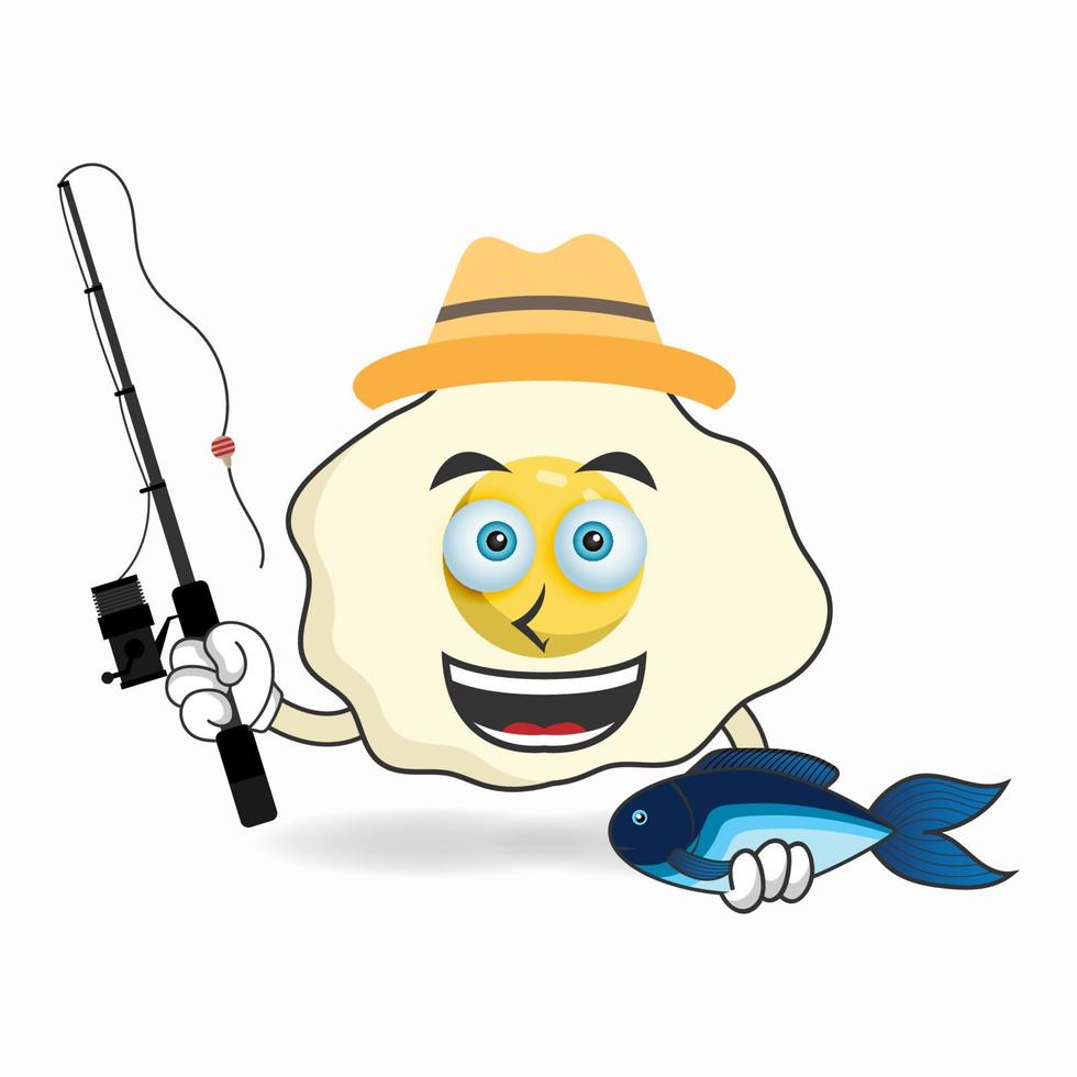 el personaje de la mascota del huevo está pescando. ilustración vectorial vector