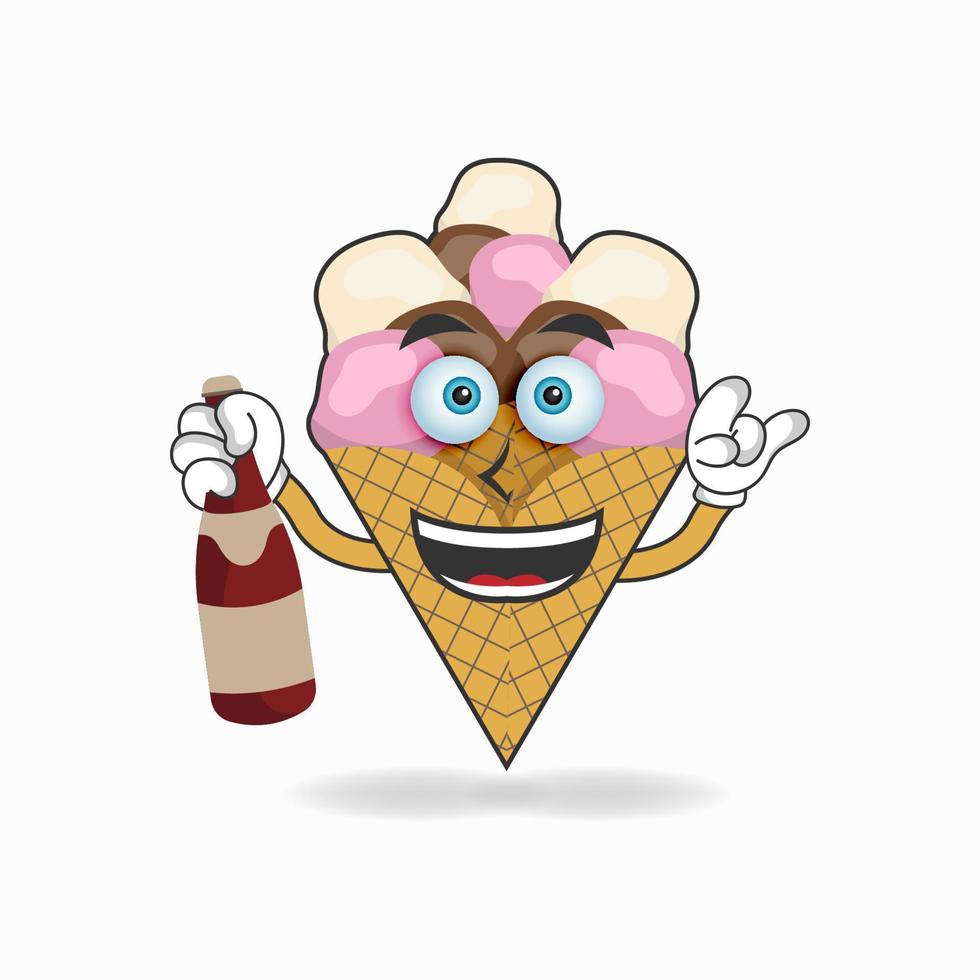 Ice Cream mascot character holding a bottle. vector illustration ...