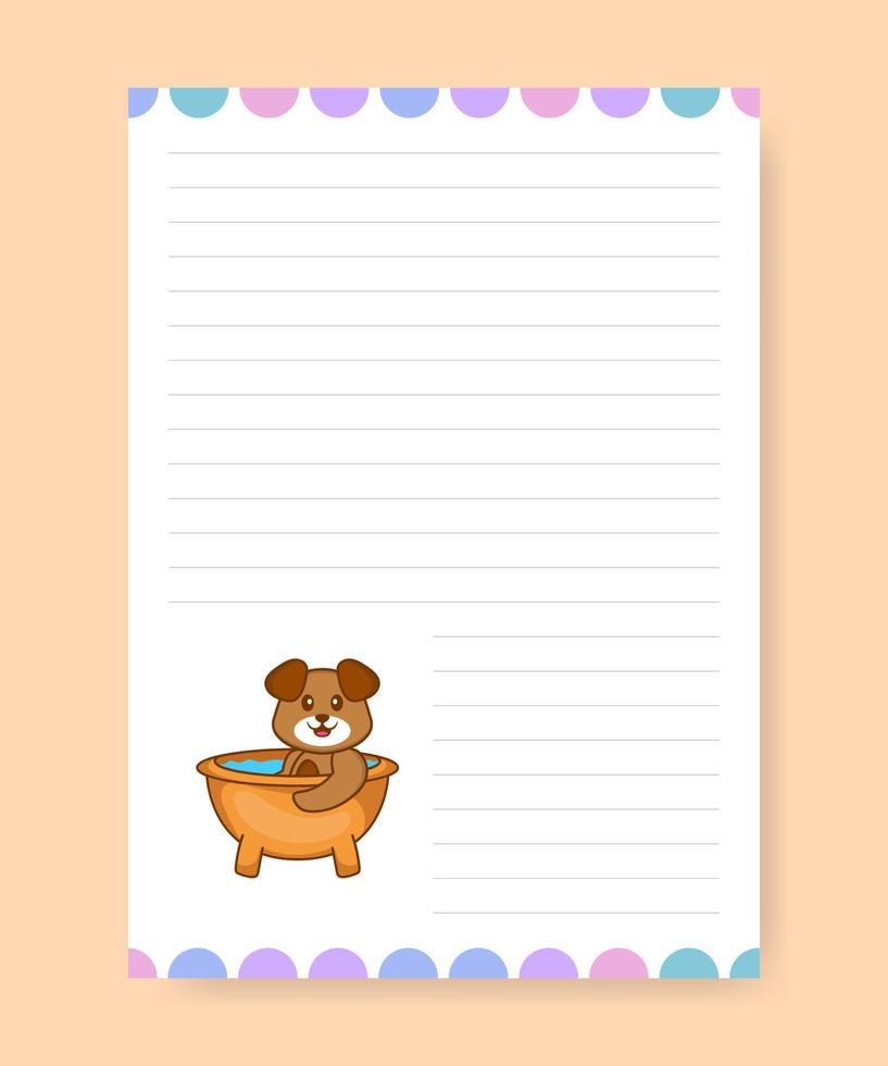 Planner page and to do list with cute dog. Cartoon vector illustration.