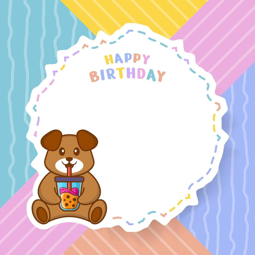 Happy Birthday greeting card with Cute dog cartoon character. Vector Illustration