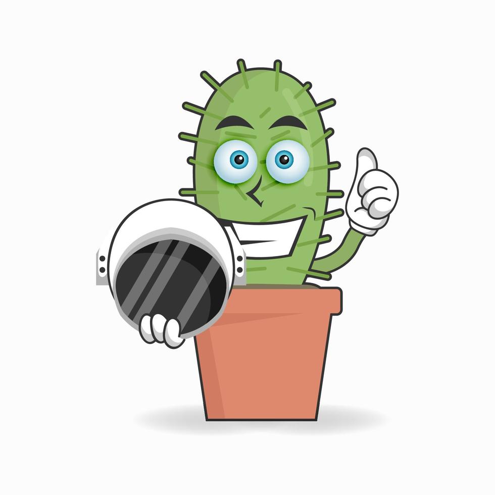 The Cactus mascot character becomes an astronaut. vector illustration
