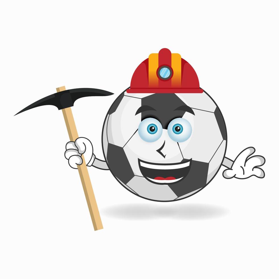 el personaje de la mascota del balón de fútbol se convierte en minero. ilustración vectorial vector