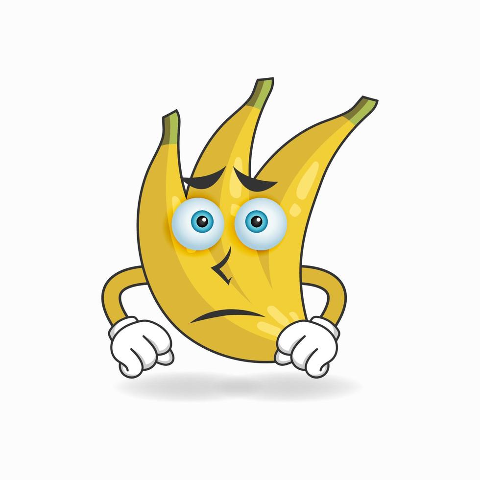 Banana mascot character with sad expression. vector illustration