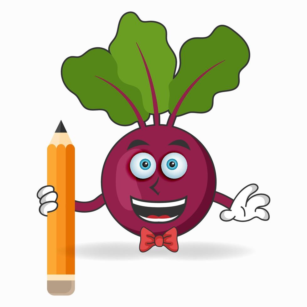 Onion Purple mascot character holding a pencil. vector illustration