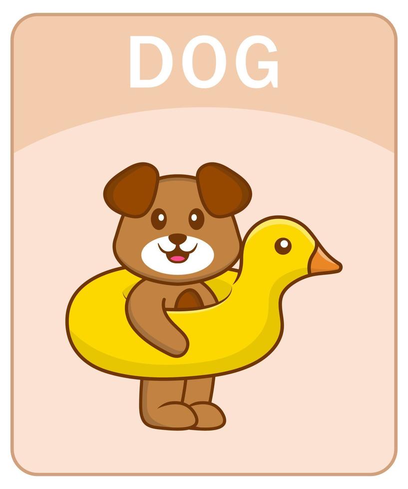 Alphabet flashcard with Cute dog cartoon character. vector