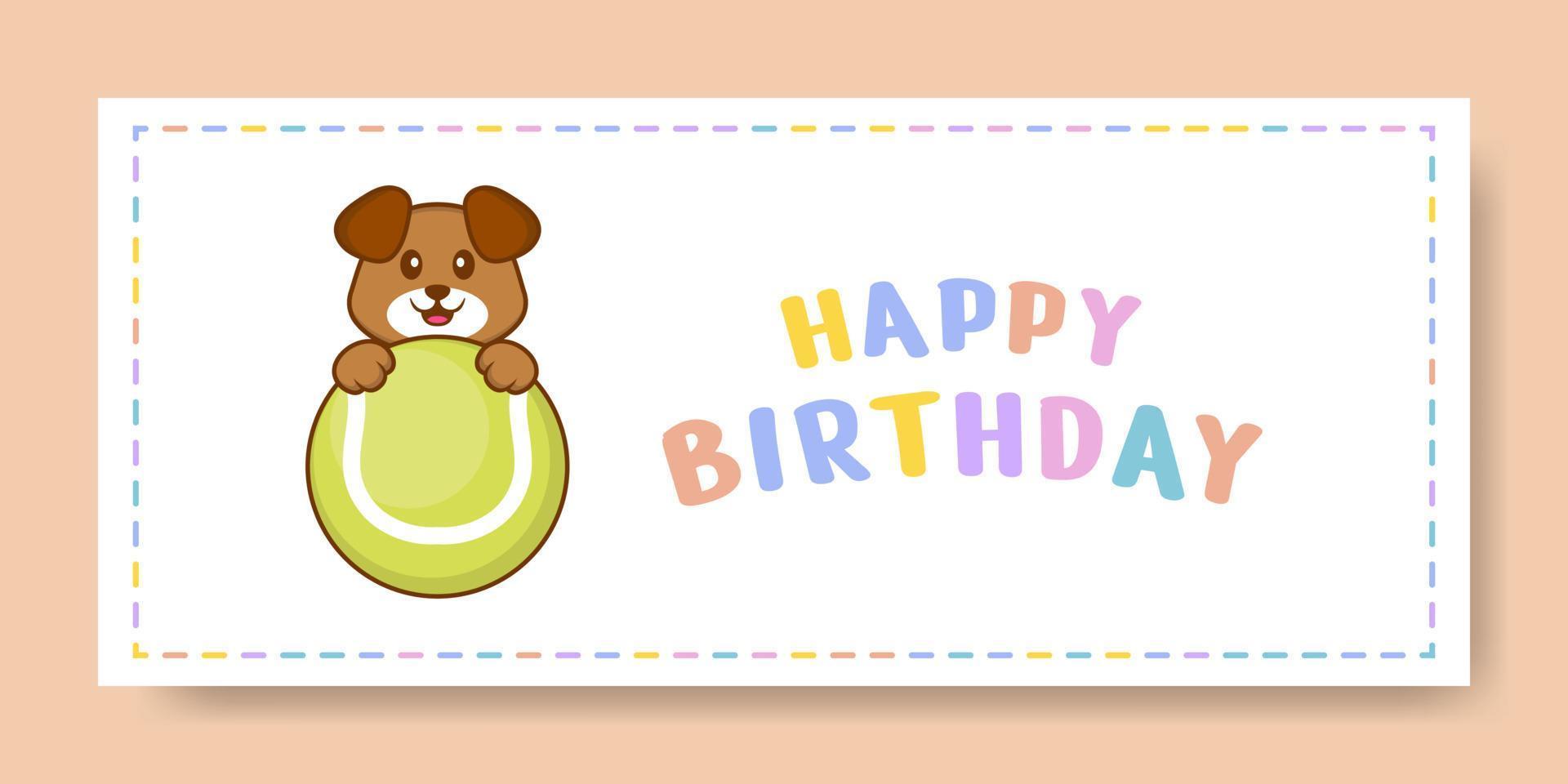 Happy Birthday banner with Cute dog cartoon character. Vector Illustration