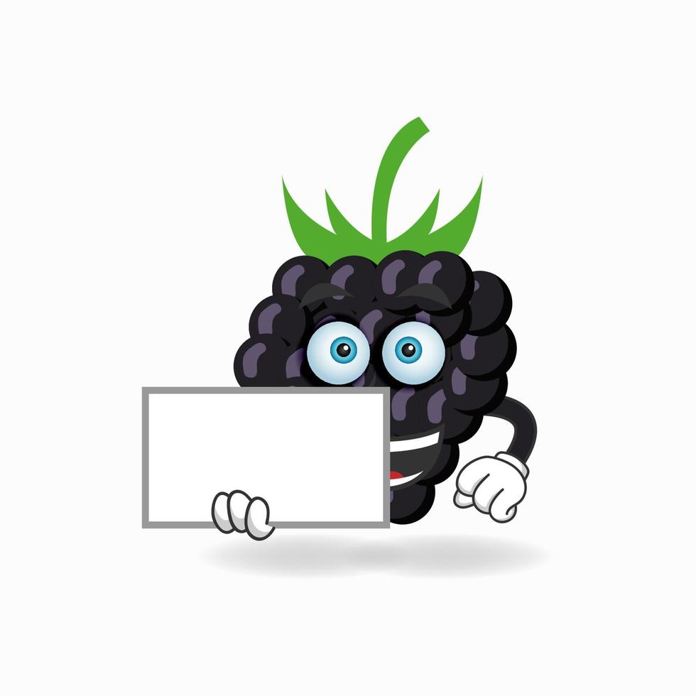 Grape mascot character holding a white blackboard. vector illustration