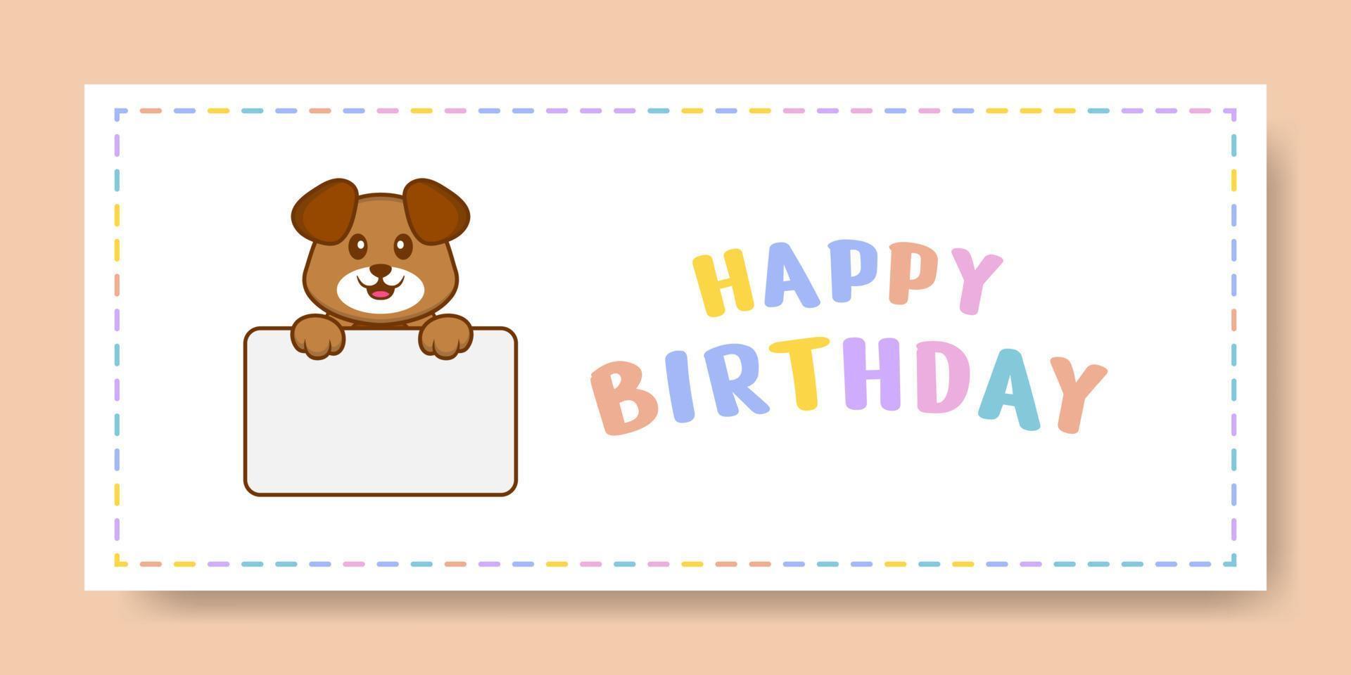 Banner de feliz cumpleaños con personaje de dibujos animados de perro lindo. ilustración vectorial vector