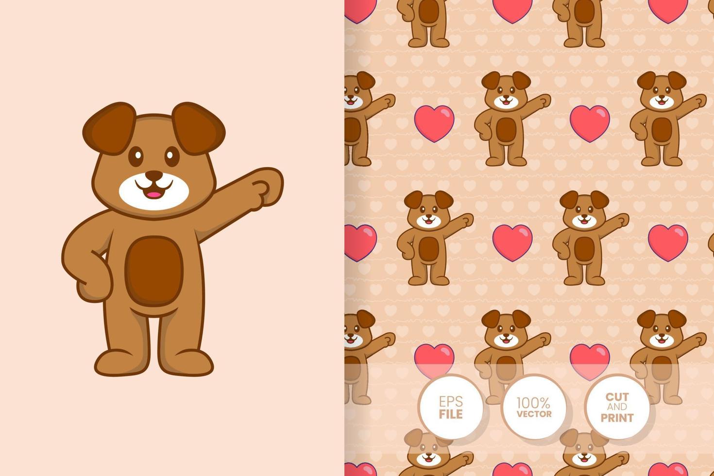 Cute dog cartoon character. seamless pattern background. vector