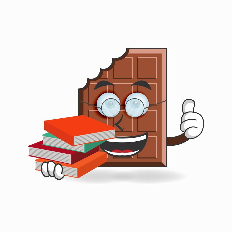 el personaje de la mascota del chocolate se convierte en bibliotecario. ilustración vectorial vector