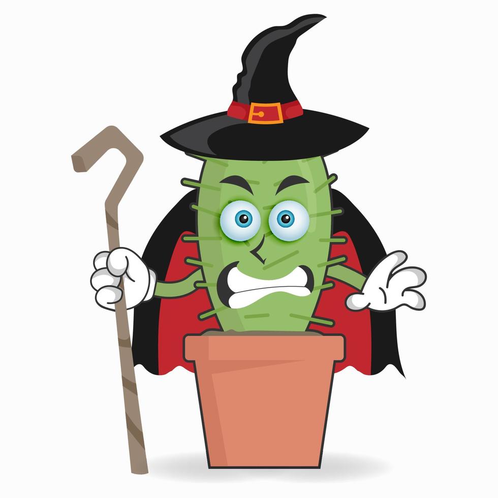 The Cactus mascot character becomes a magician. vector illustration