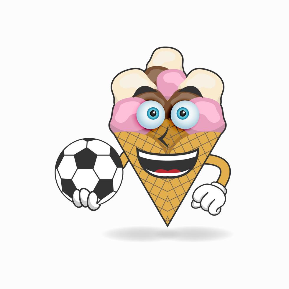 el personaje de la mascota del helado se convierte en jugador de fútbol. ilustración vectorial vector