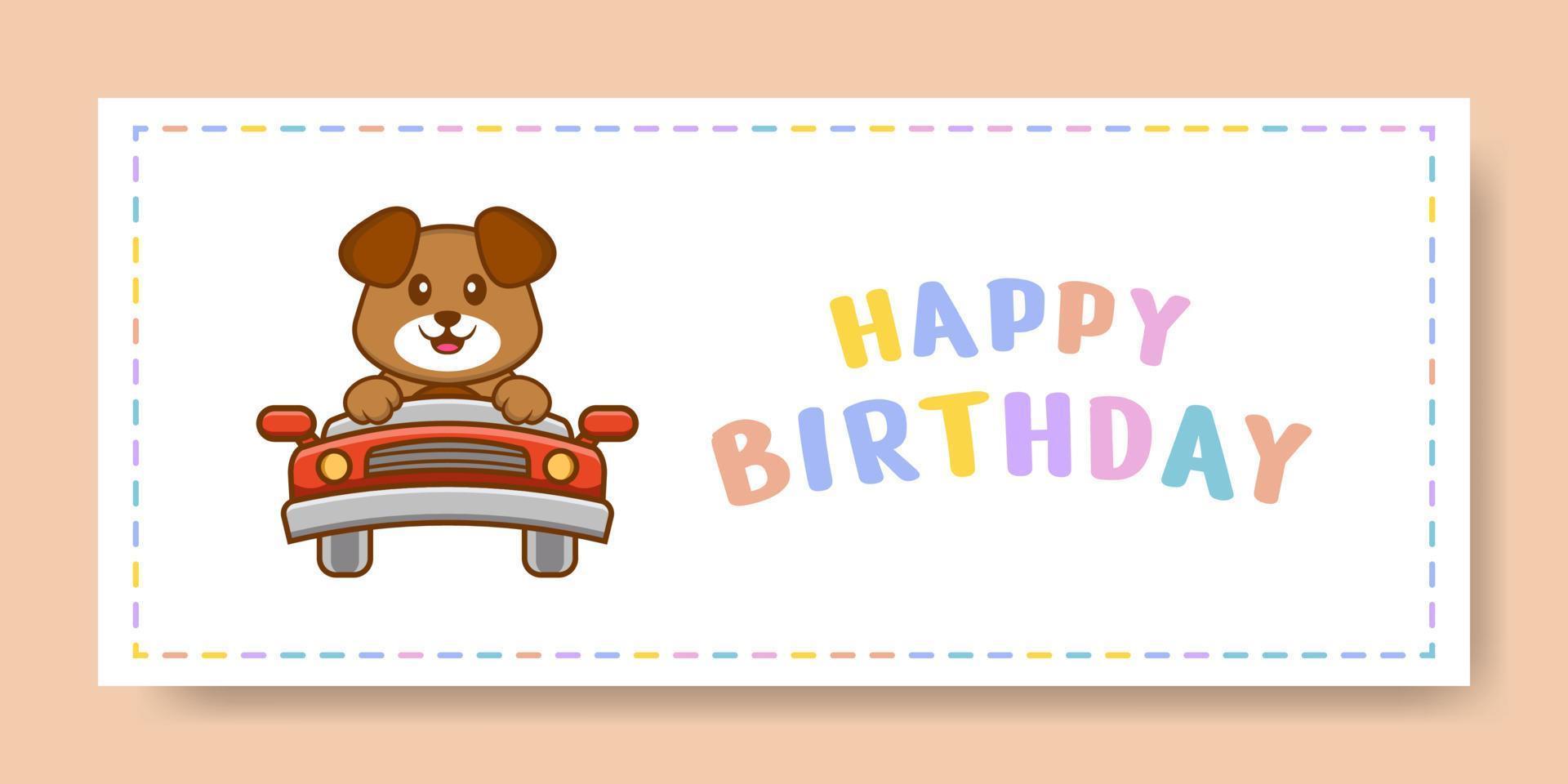 Banner de feliz cumpleaños con personaje de dibujos animados de perro lindo. ilustración vectorial vector