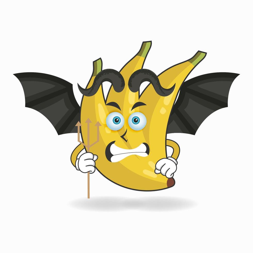 The Banana mascot character becomes a devil. vector illustration
