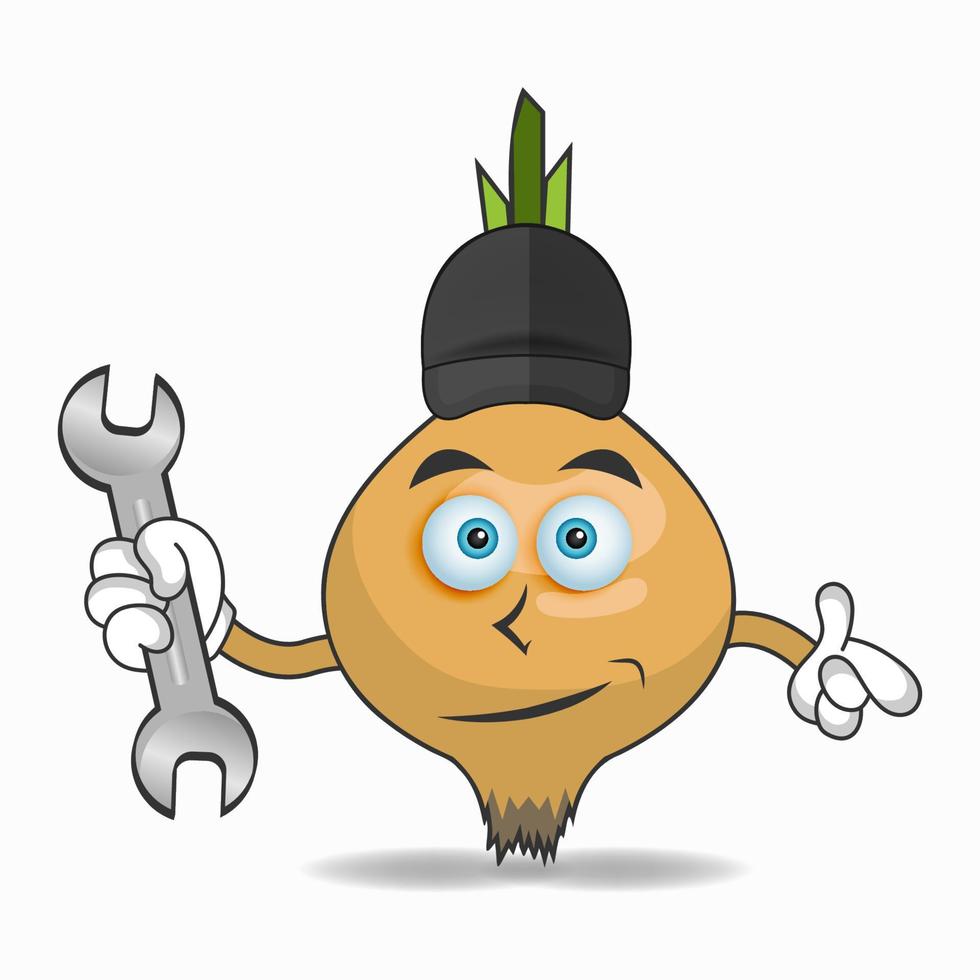 The Onion mascot character becomes a mechanic. vector illustration