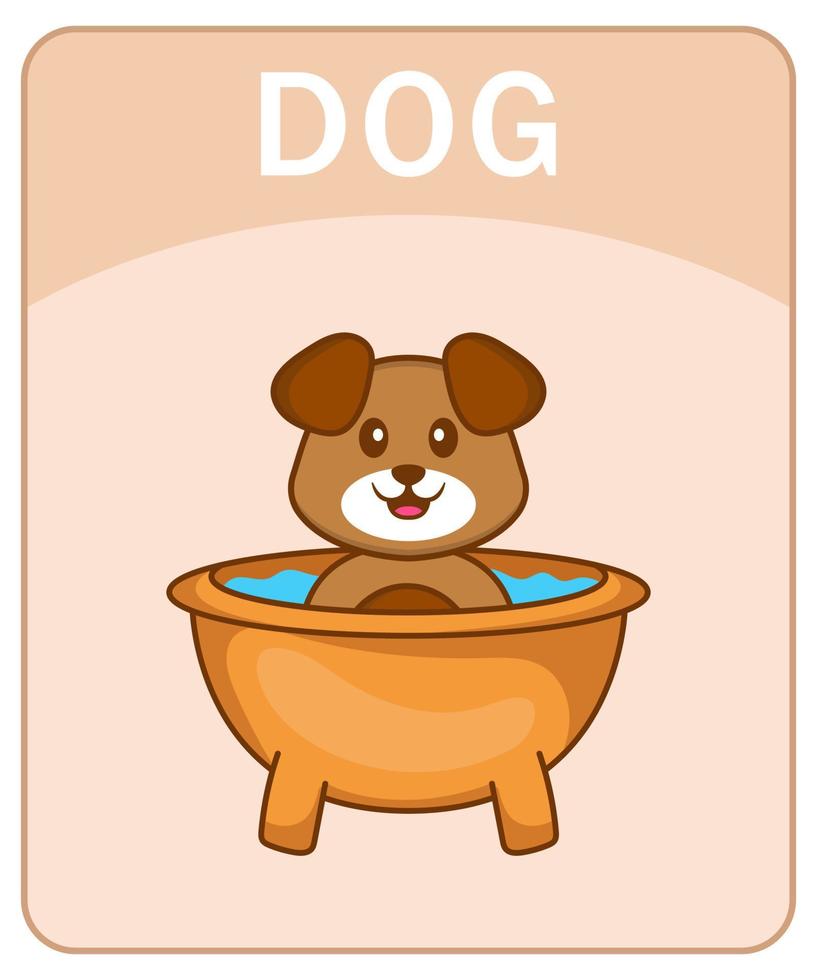 Alphabet flashcard with Cute dog cartoon character. vector