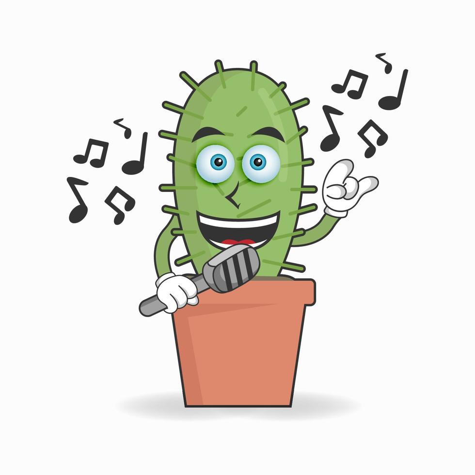 The Cactus mascot character is singing. vector illustration