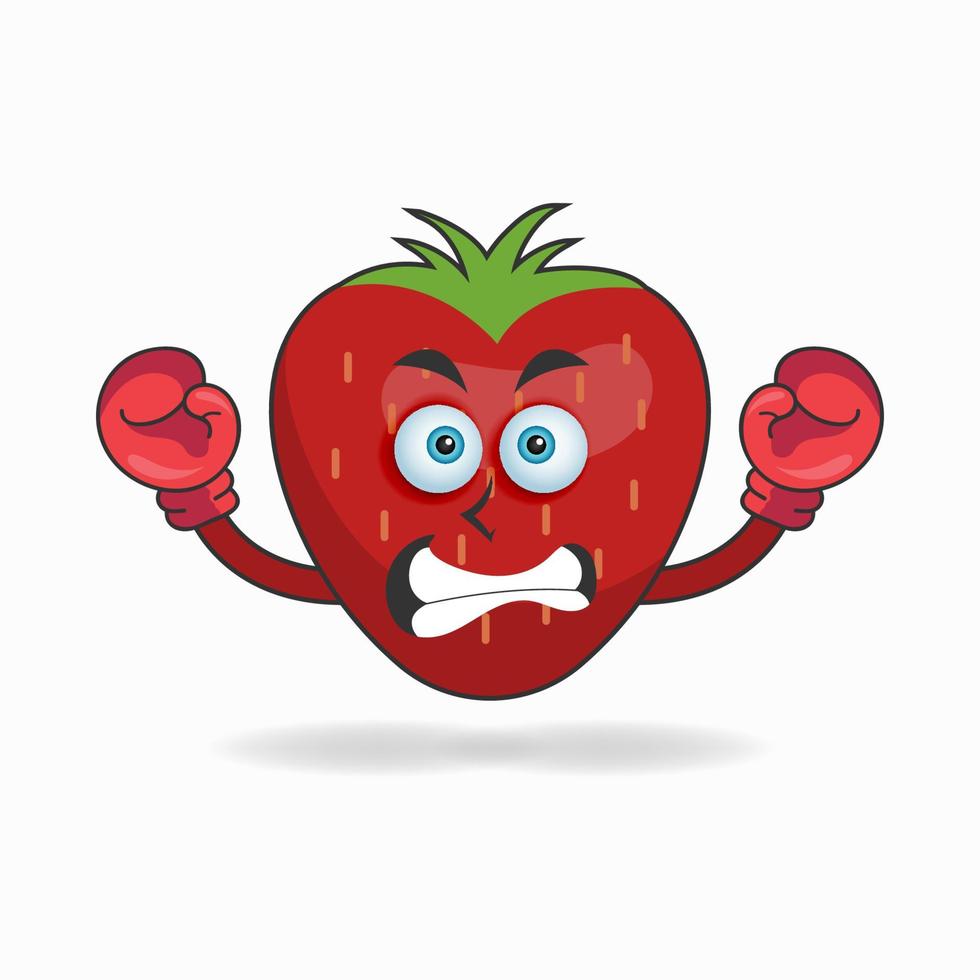 Strawberry mascot character with boxing gear. vector illustration