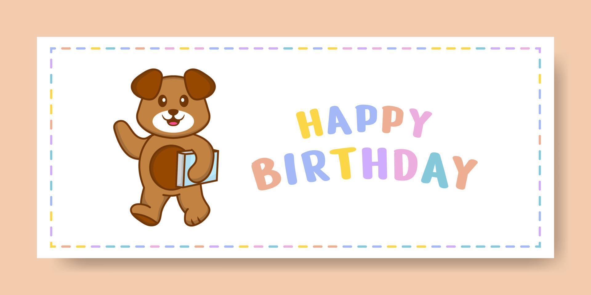 Happy Birthday banner with Cute dog cartoon character. Vector Illustration