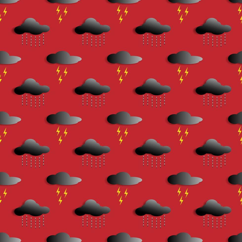 vector illustration design, cloudy sky, rain and thunder. red background. seamless pattern designs for wallpaper, backdrop, cover, paper cut and print on fabric. simple and unique modern template
